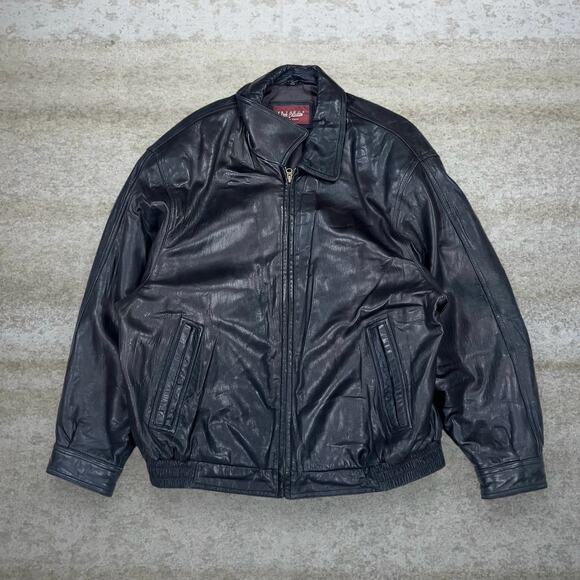 Vintage Genuine Leather Jacket Jet Black J Park Collection Biker 90s - Picture 1 of 7